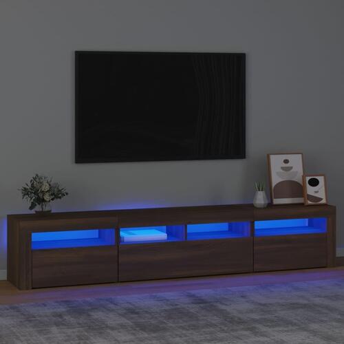 Tv-skab med LED-lys 210x35x40 cm brun egetræ