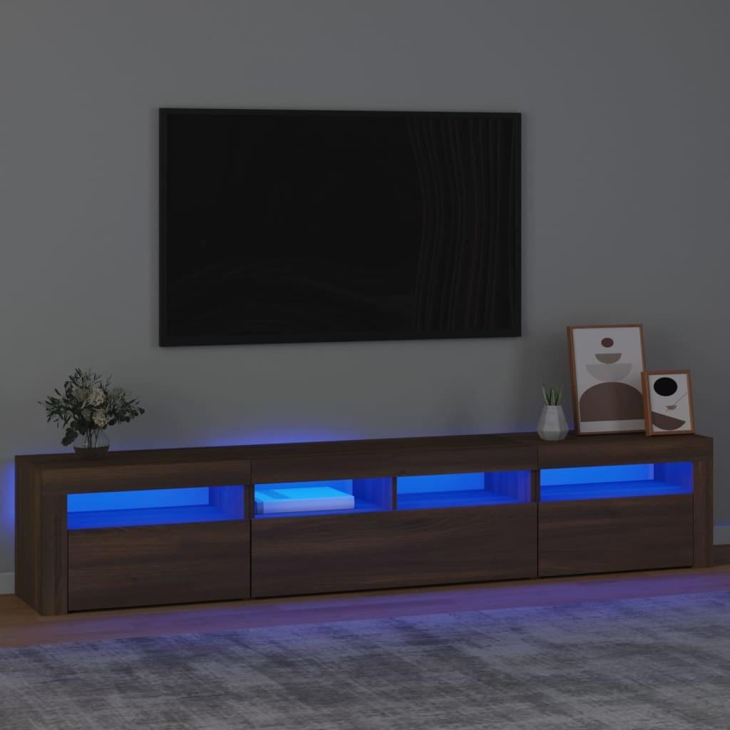 Tv-skab med LED-lys 210x35x40 cm brun egetræ