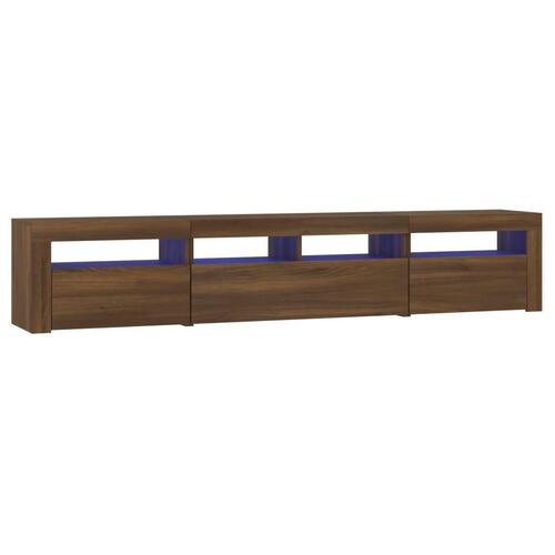 Tv-skab med LED-lys 210x35x40 cm brun egetræ