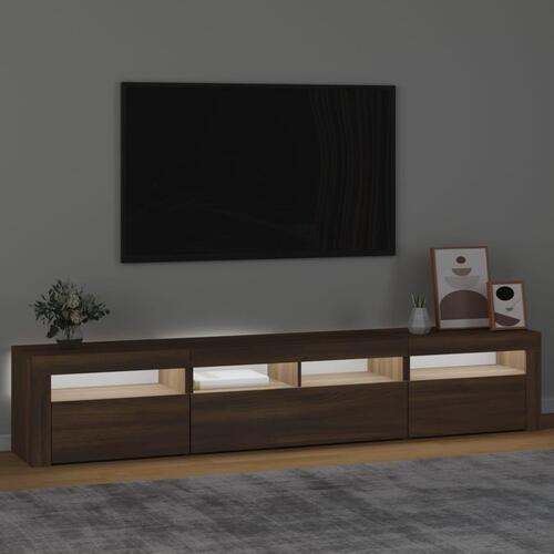 Tv-skab med LED-lys 210x35x40 cm brun egetræ