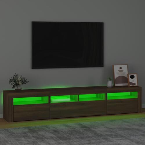 Tv-skab med LED-lys 210x35x40 cm brun egetræ