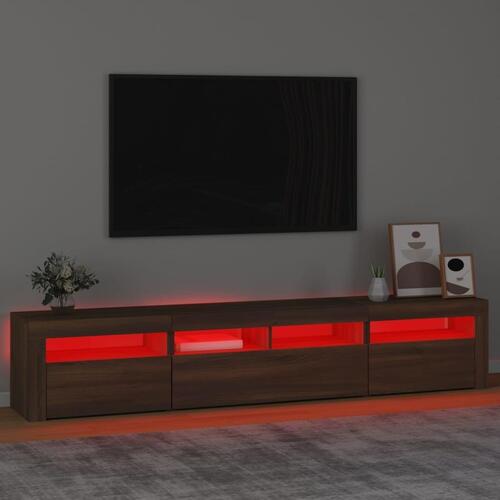 Tv-skab med LED-lys 210x35x40 cm brun egetræ