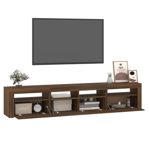 Tv-skab med LED-lys 210x35x40 cm brun egetræ