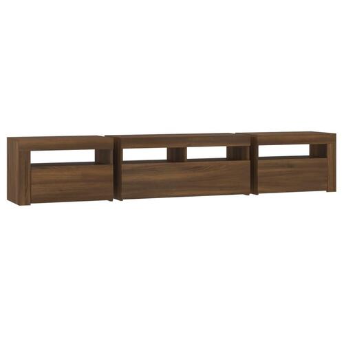 Tv-skab med LED-lys 210x35x40 cm brun egetræ