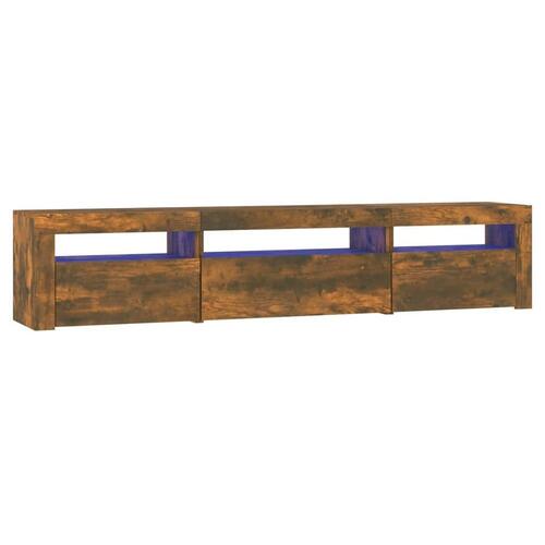 Tv-bord med LED-lys 195x35x40 cm røget egetræsfarve
