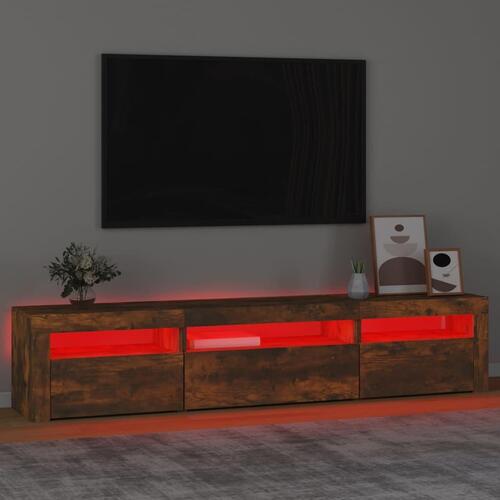 Tv-bord med LED-lys 195x35x40 cm røget egetræsfarve