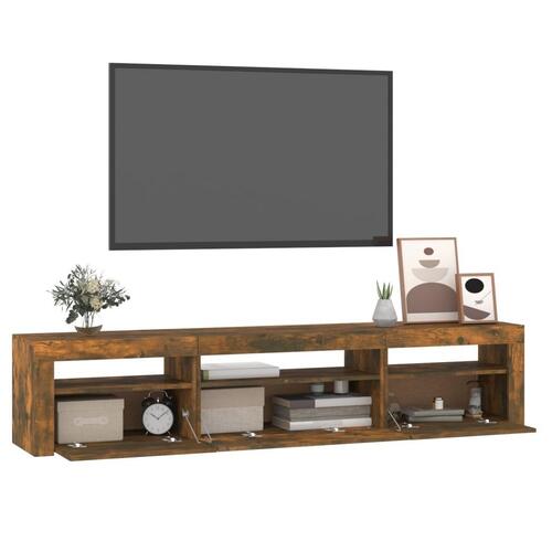 Tv-bord med LED-lys 195x35x40 cm røget egetræsfarve