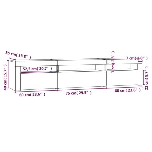 Tv-bord med LED-lys 195x35x40 cm røget egetræsfarve