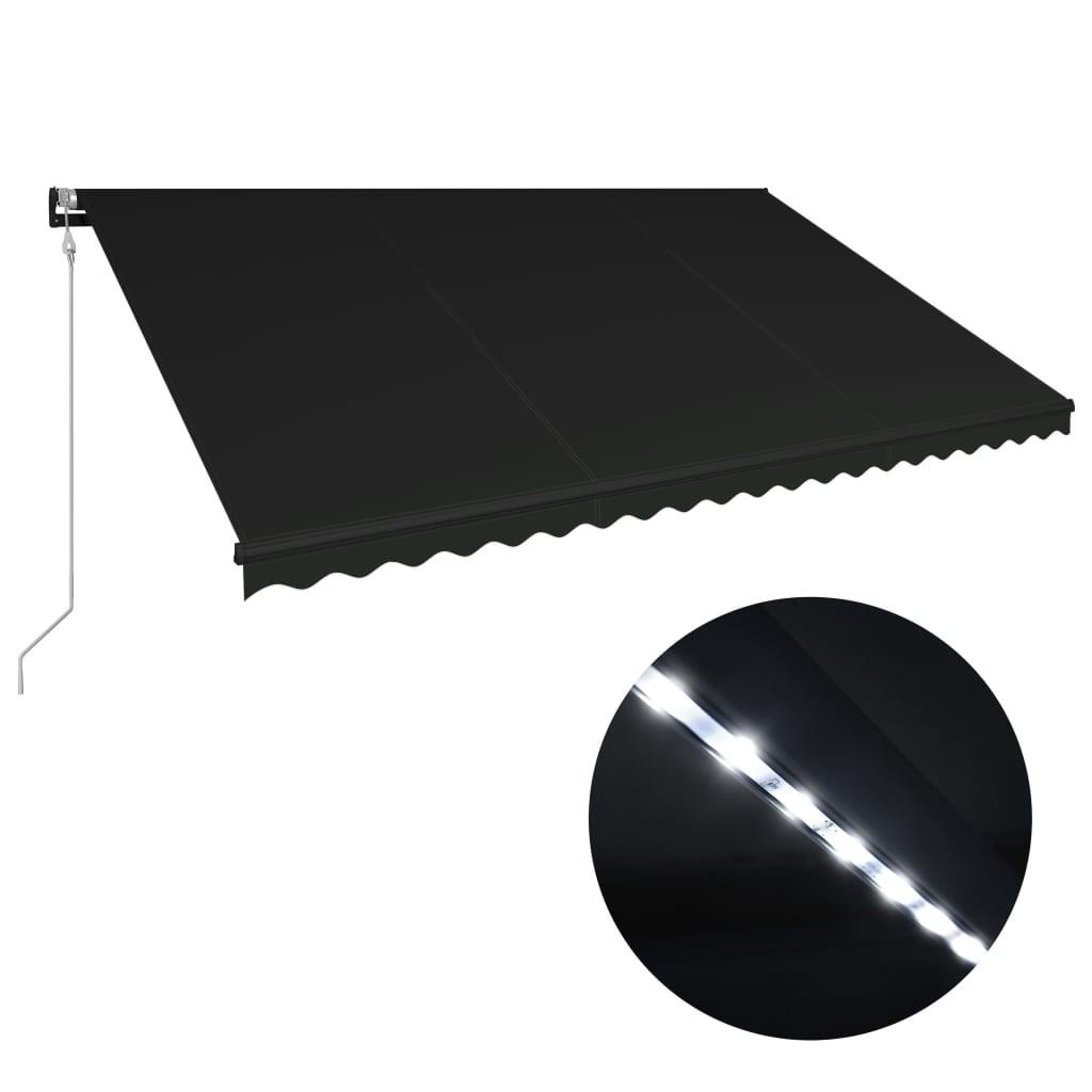 Foldemarkise med vindsensor og LED 500x300 cm antracitgrå
