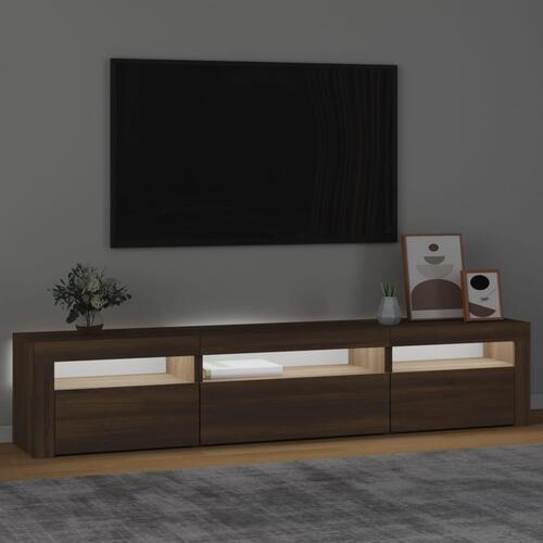 Tv-bord med LED-lys 195x35x40 cm brun egetræsfarve