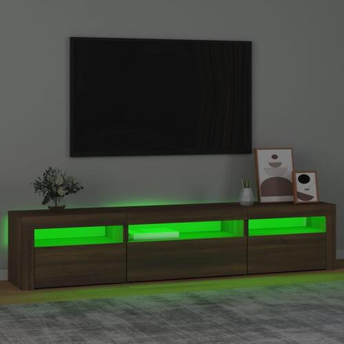 Tv-bord med LED-lys 195x35x40 cm brun egetræsfarve