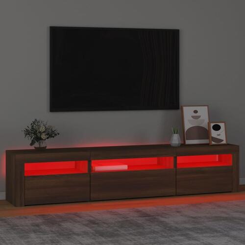 Tv-bord med LED-lys 195x35x40 cm brun egetræsfarve