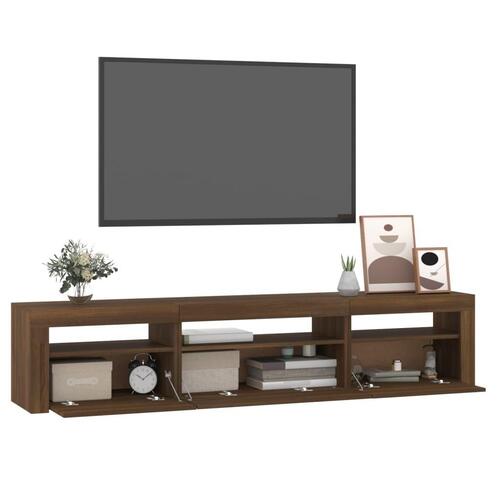 Tv-bord med LED-lys 195x35x40 cm brun egetræsfarve