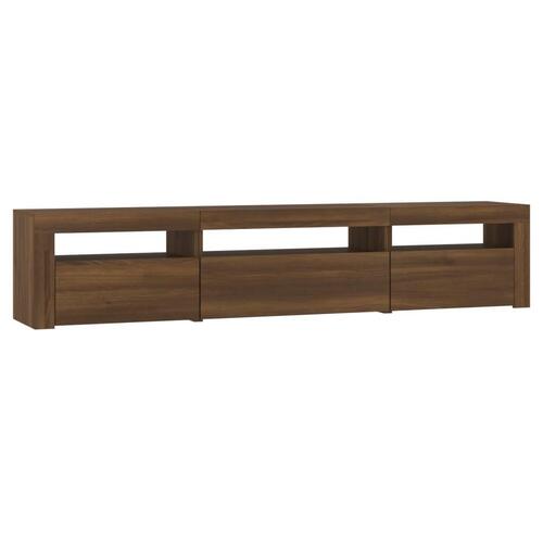 Tv-bord med LED-lys 195x35x40 cm brun egetræsfarve