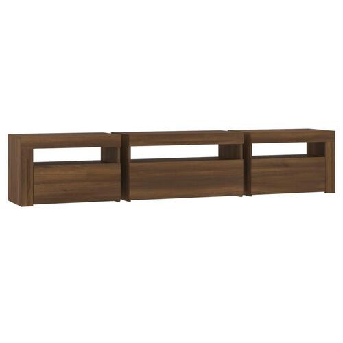 Tv-bord med LED-lys 195x35x40 cm brun egetræsfarve