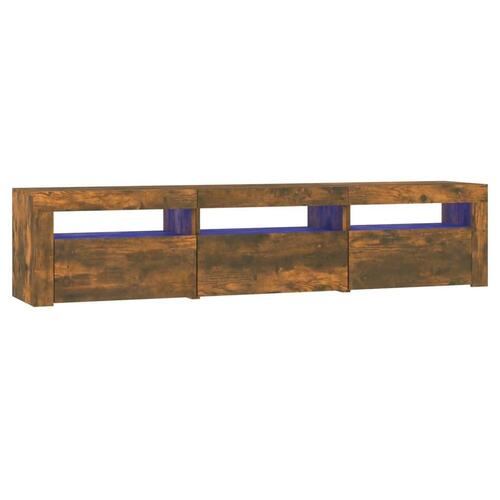 Tv-bord med LED-lys 180x35x40 cm røget egetræsfarve