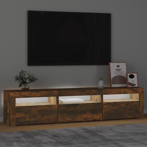 Tv-bord med LED-lys 180x35x40 cm røget egetræsfarve