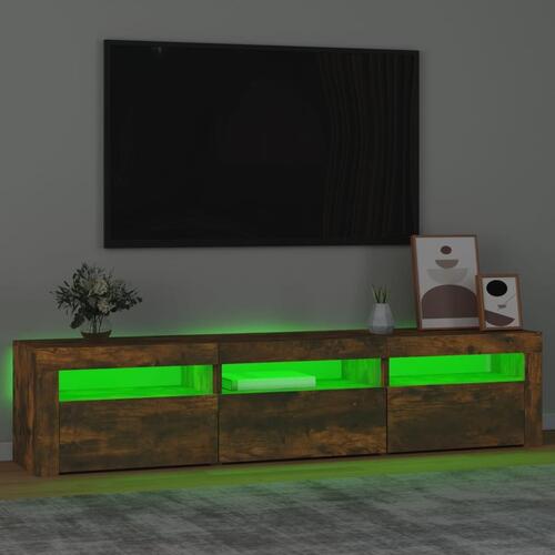 Tv-bord med LED-lys 180x35x40 cm røget egetræsfarve