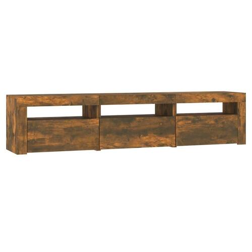 Tv-bord med LED-lys 180x35x40 cm røget egetræsfarve