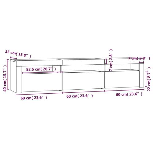 Tv-bord med LED-lys 180x35x40 cm røget egetræsfarve