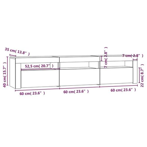 Tv-bord med LED-lys 180x35x40 cm brun egetræsfarve