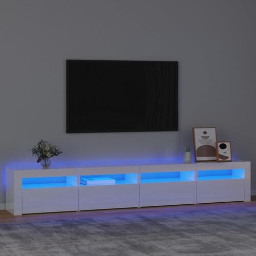 Tv-skab med LED-lys 240x35x40 cm hvid højglans
