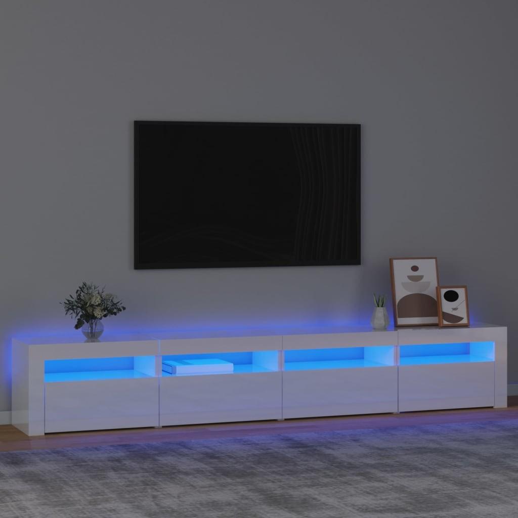 Tv-skab med LED-lys 240x35x40 cm hvid højglans
