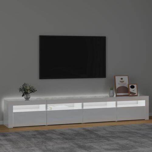 Tv-skab med LED-lys 240x35x40 cm hvid højglans