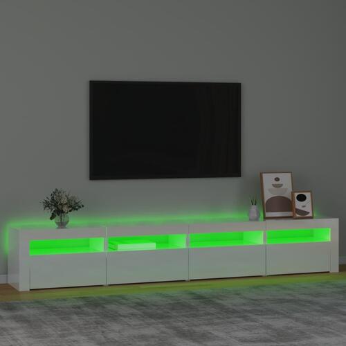 Tv-skab med LED-lys 240x35x40 cm hvid højglans