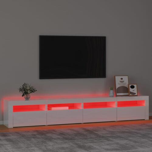 Tv-skab med LED-lys 240x35x40 cm hvid højglans
