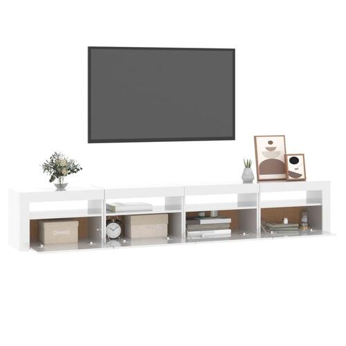 Tv-skab med LED-lys 240x35x40 cm hvid højglans