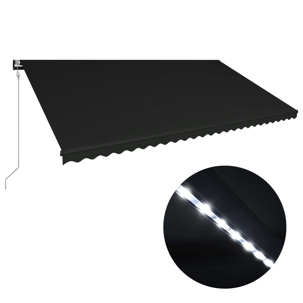 Foldemarkise med vindsensor og LED 600x300 cm antracitgrå