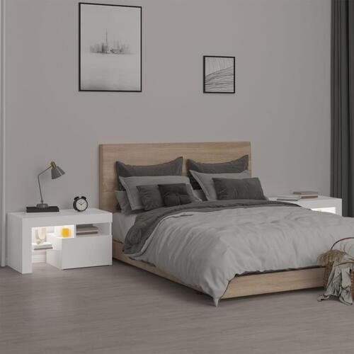 Sengeborde 2 stk. med LED-lys 70x36,5x40 cm hvid