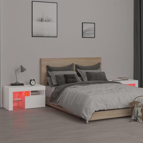 Sengeborde 2 stk. med LED-lys 70x36,5x40 cm hvid