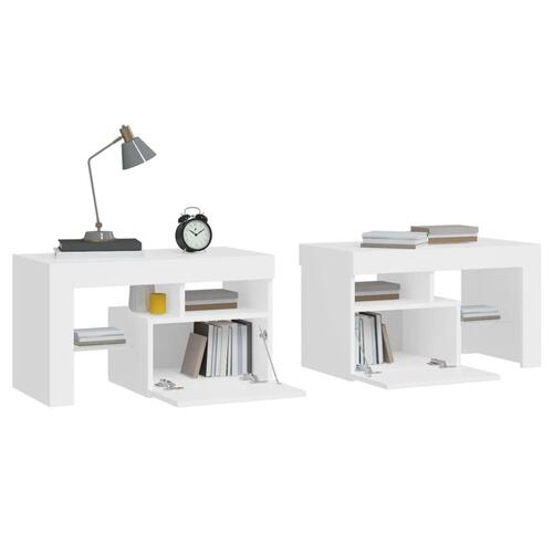 Sengeborde 2 stk. med LED-lys 70x36,5x40 cm hvid
