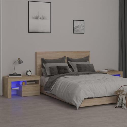 Sengeborde 2 stk. med LED-lys 70x36,5x40 cm sonoma-eg