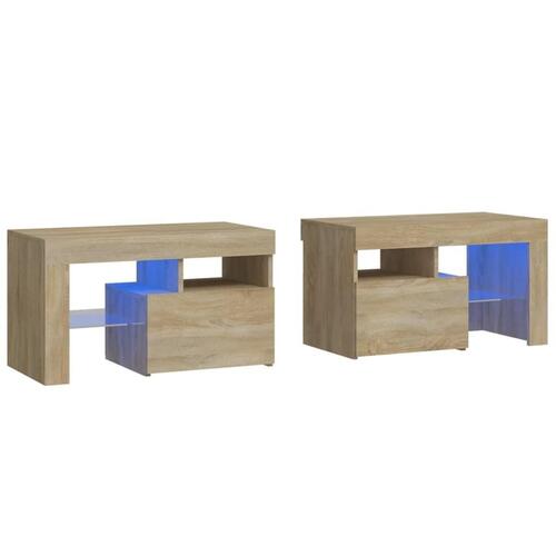 Sengeborde 2 stk. med LED-lys 70x36,5x40 cm sonoma-eg