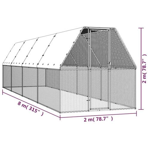 Hønsegård 2x8x2 m galvaniseret stål
