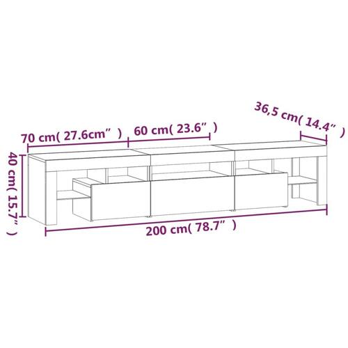 Tv-bord med LED-lys sort 200x36,5x40 cm