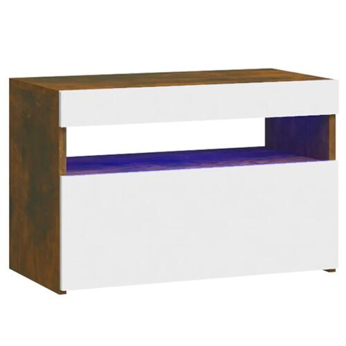 Sengebord med LED-lys 60x35x40 cm røget egetræsfarve