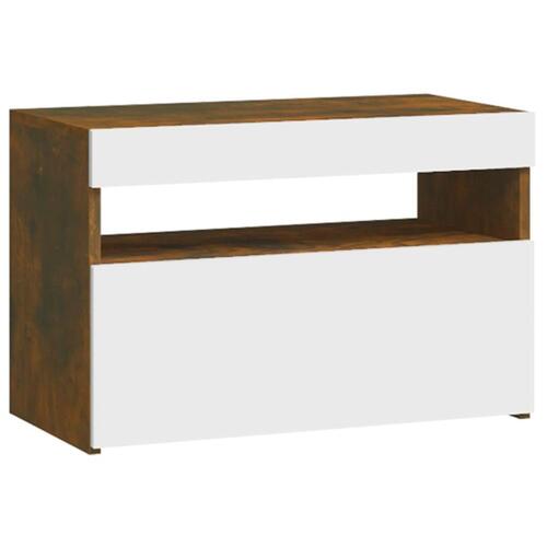 Sengebord med LED-lys 60x35x40 cm røget egetræsfarve
