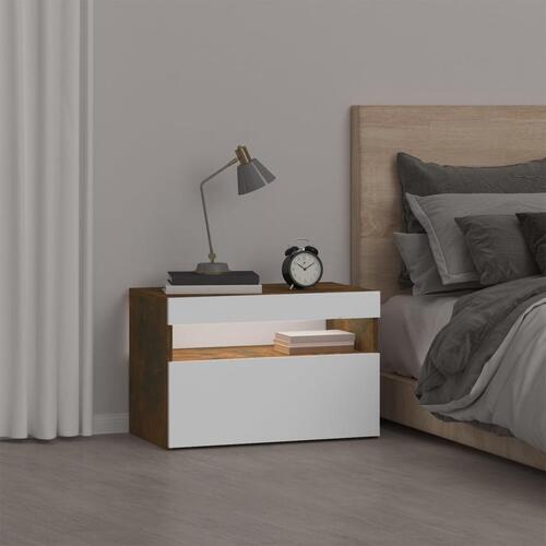 Sengebord med LED-lys 60x35x40 cm røget egetræsfarve