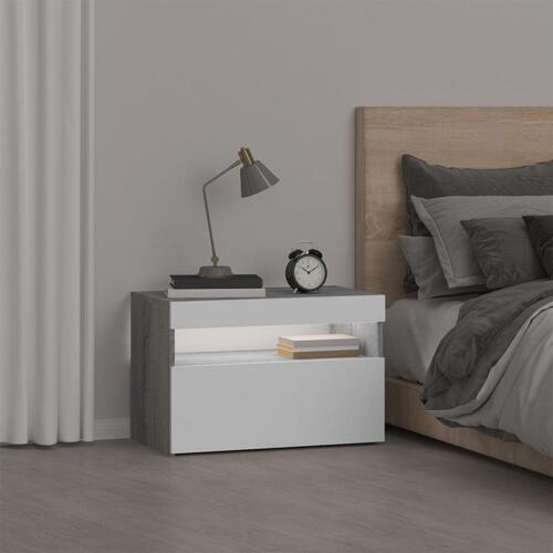 Sengebord med LED-lys 60x35x40 cm grå sonoma-eg