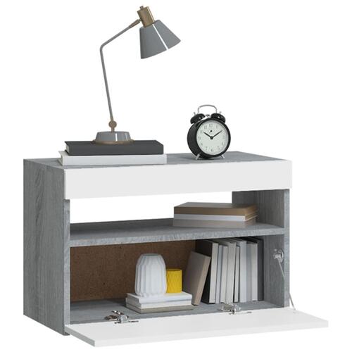 Sengebord med LED-lys 60x35x40 cm grå sonoma-eg