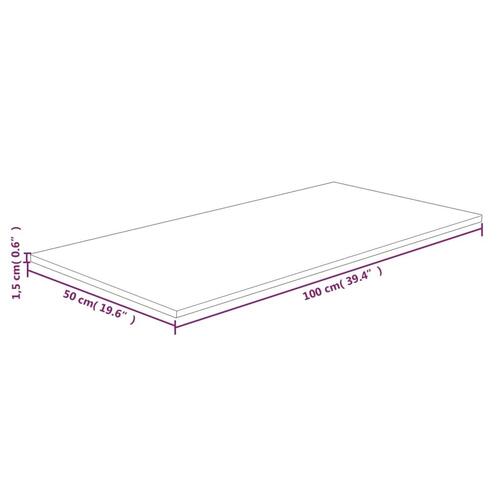 Bordplade til badeværelse 100x50x1,5 cm ubehandlet massivt eg