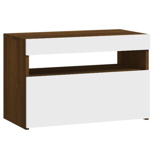 Sengebord med LED-lys 60x35x40 cm brun egetræ