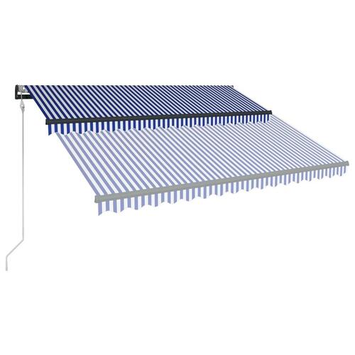 Markise med vindsensor og LED 300x250 cm blå og hvid