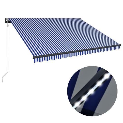Markise med vindsensor og LED 400x300 cm blå og hvid