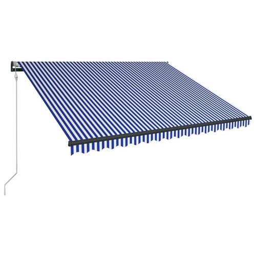 Markise med vindsensor og LED 400x300 cm blå og hvid
