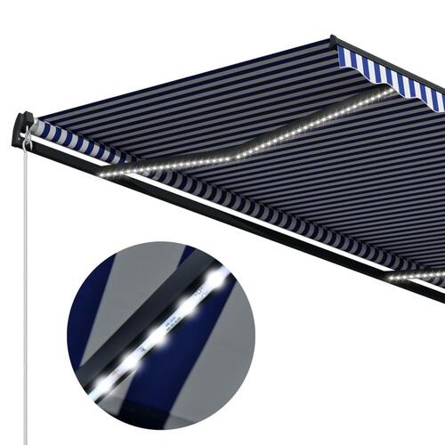 Markise med vindsensor og LED 400x300 cm blå og hvid